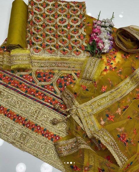 Fancy Emboidered Frock 3 Pc Dress