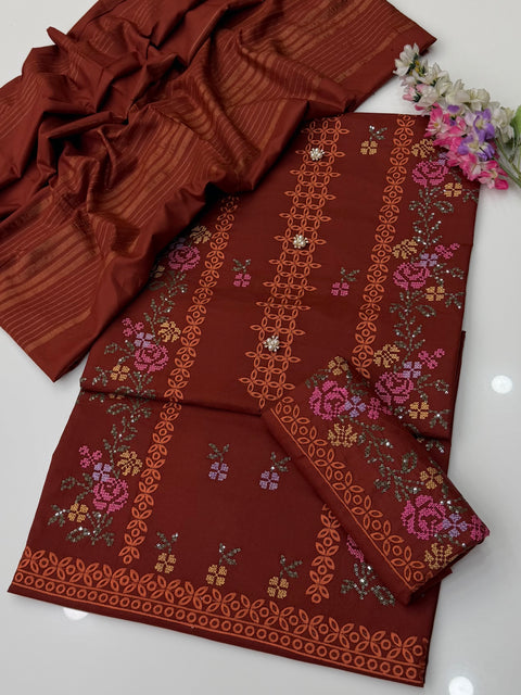 💕 #Winter’s Trending Design Chikankari & Cross Stitch 3 PC 👗