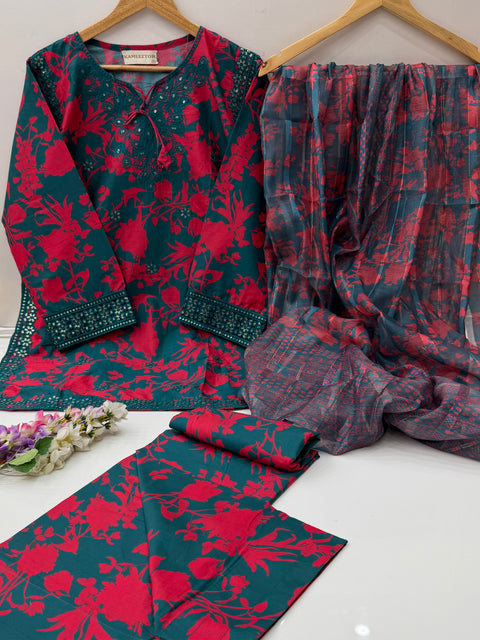 🔥 #STITCHED #LAWN WITH FARSHI SHALWAR 3PC 🔥