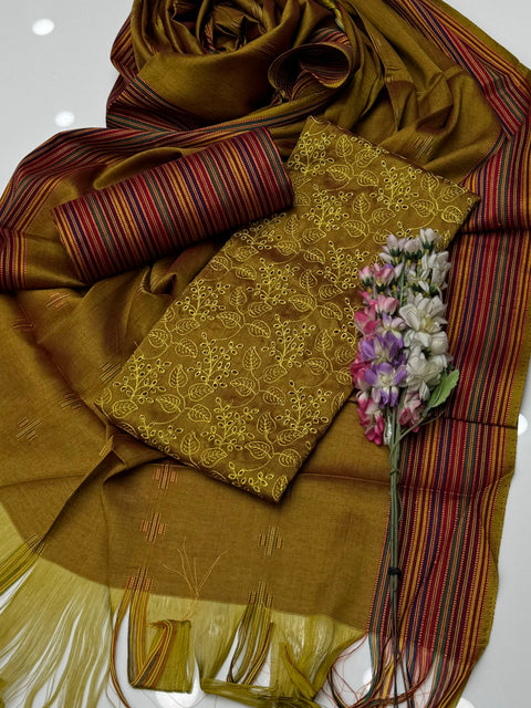Beautiful Shiffile Chikankari Boring Work Embroidery Soosi 3 Pc Dress