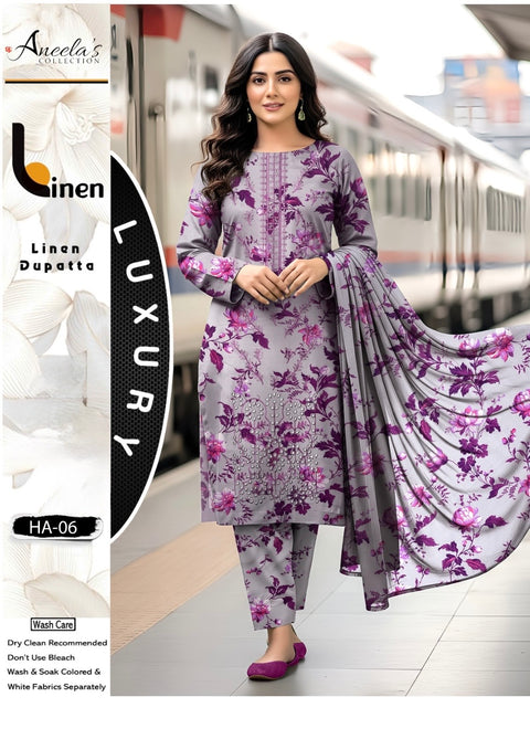 Shiffile Chikankari Embroidery Digital Printed Linen 3 PC Dress 👗