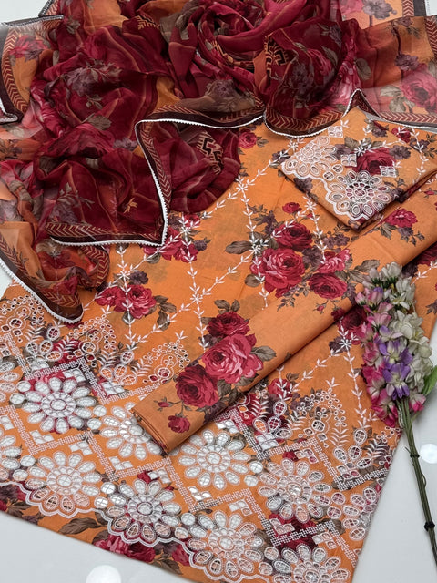 Shiffile Chikankari Digital Printed Pure Lawn 3 Pc 👗