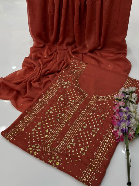 Indian Golden Mukesh Work Chiffion 2 Pc Dress 👗