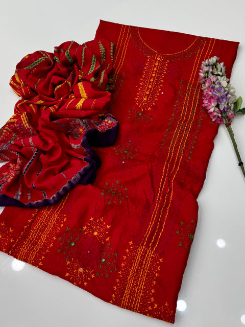 Handcrafted Beautiful Afghani Pasham Embroidery With Sheesha Work Linen 3 Pc Dress 👗