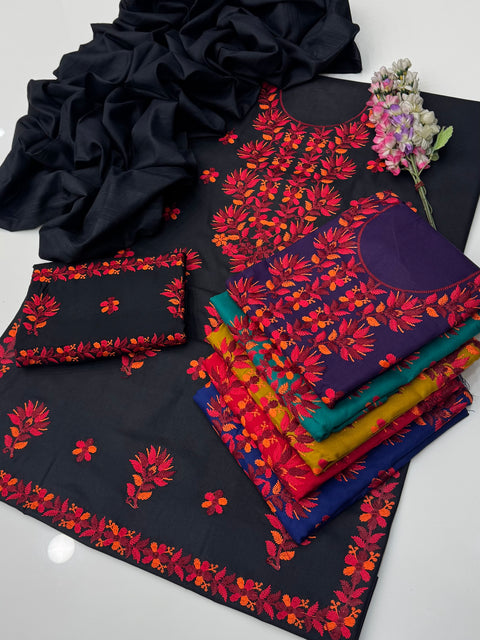 🔥 Beautiful Multi Parsi Tanka Handmade Style Embroidery 🧵 Dhanak 3 Pc Dress 👗