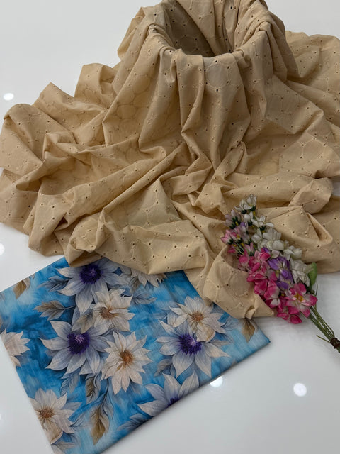 💕 Most Demanded Shiffile Chikankari Embroidery 🧵 Lawn Shirt & Printed Trouser 2 Pc 👗