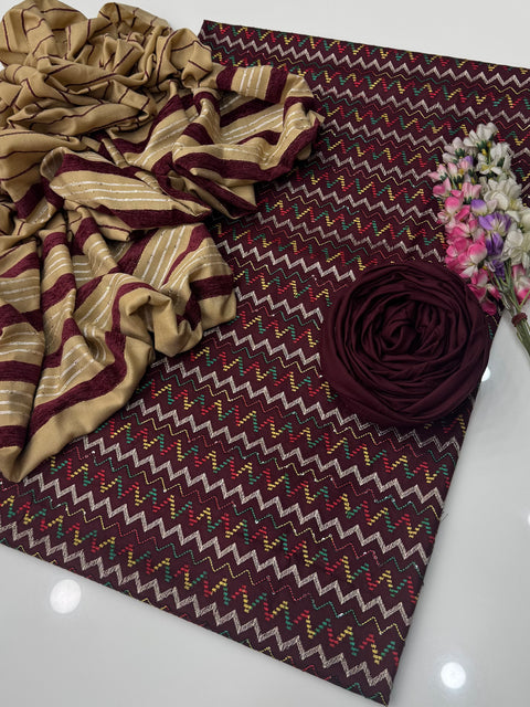 🔥#WINTER’s Beautiful & Elegant Style Dhanak Bareeze Embroidered 3 PC  👗