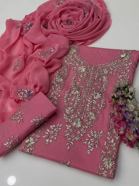 💕 Handmade Traditional Goota Kinari Work Embroidery 🧵 Pure Lawn 3 Pc Dress 👗