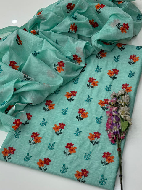 Beautiful Cross Stitch Embroidery 🧵 With Chikankati Boring Work Paper Cotton 2 Pc Dress 👗