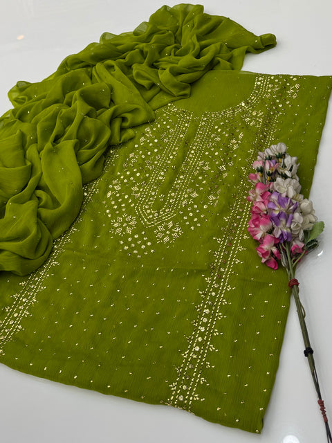 Indian Golden Mukesh Work Chiffion 2 Pc Dress 👗