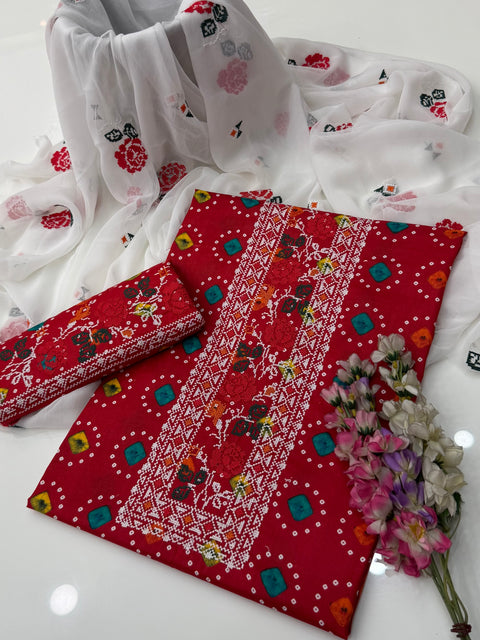 Beautiful Handmade Cross Stitch Embroidery 🧵 Chunri Print Lawn 3 PC Dress 👗