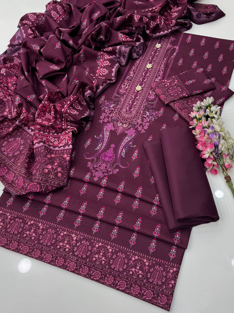 💯% Original Mausummery Brand Digital Printed Bana Dora Linen 3 Pc Dress 👗
