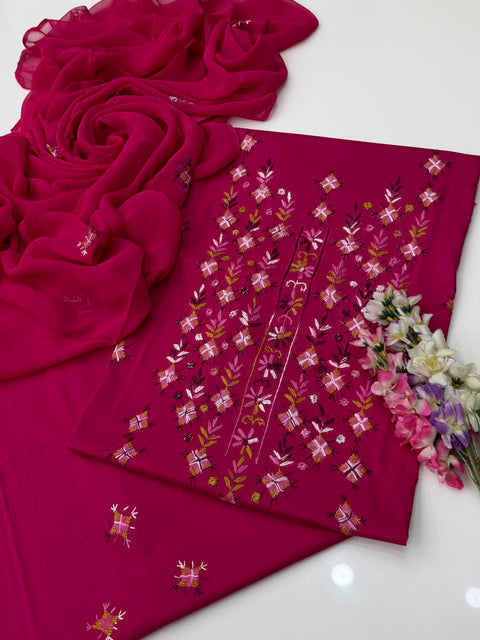💕 Handmade Traditional Multi Pakka Tanka Thread Embroidery 🧵 Pure Lawn 3 Pc Dress 👗