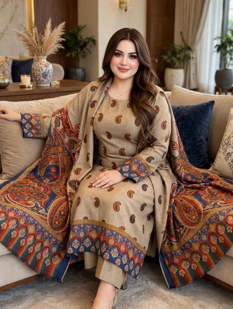 🔥 KALAMKARI PASHMINA 3PC DRESS 🔥