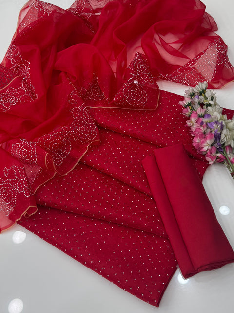 Party Wear Beautiful Stone Work Pure Organza Allover 3 Pc 👗