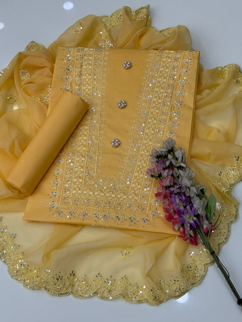 Boutique Fancy Sequence Bareeze Embroidery 🧵 Lawn Shirt 3 PC Dress 👗