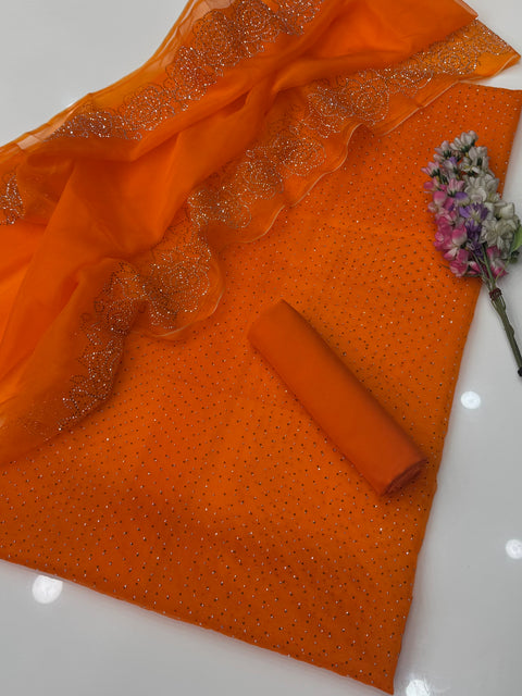 Party Wear Beautiful Stone Work Pure Organza Allover 3 Pc 👗