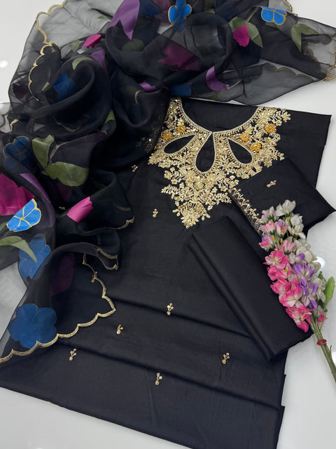 ❤️ EID Special Handwork Paint 🎨 Lawn With Organza 3 Pc Dress 👗