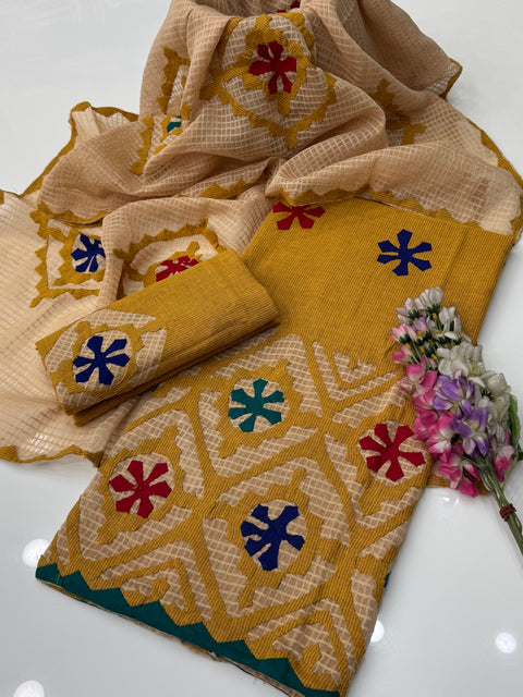 Handcrafted Applique Rally Work Khaadi Lawn 3 Pc Dress 👗
