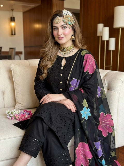 💕 #BLACK #CHIKANKARI 3PC 💕