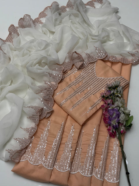 Fancy Sequence Embroidery 🧵 Viscous Silk 3 PC Dress 👗
