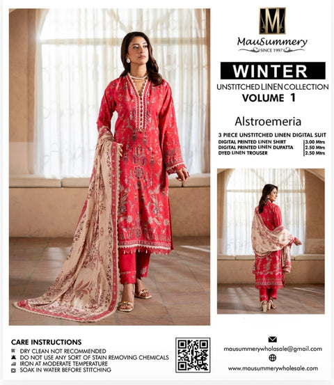 🔥 💯% Original Mausummery Brand Digital Printed Linen 3 Pc Dress 👗