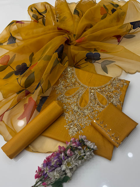 ❤️ EID Special Handwork Paint 🎨 Lawn With Organza 3 Pc Dress 👗