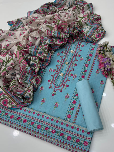 💕 Mausummery Brand Digital Printed Pure Lawn  3 Pc Dress 👗