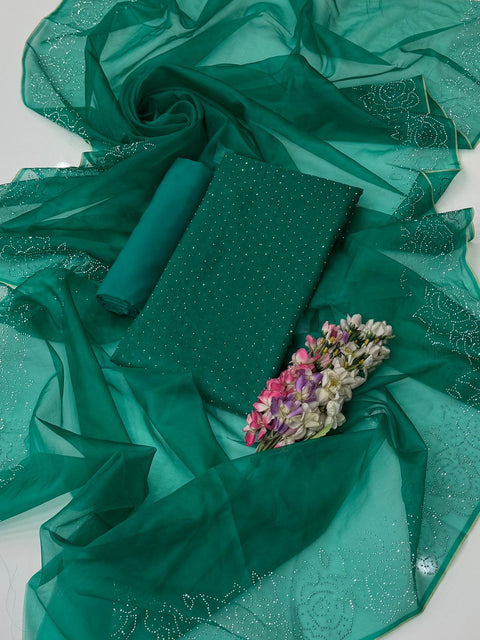 Party Wear Beautiful Stone Work Pure Organza Allover 3 Pc 👗