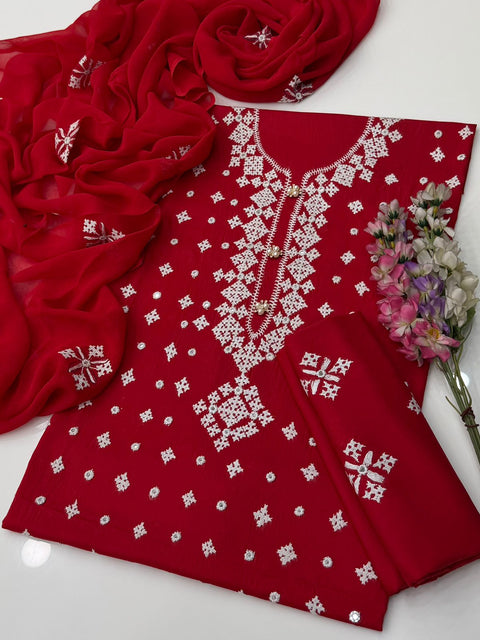🔥 Handmade Sindhi Tanka Embroidery 🧵 With Sheesha Work Pure Lawn 3 Pc Dress 👗