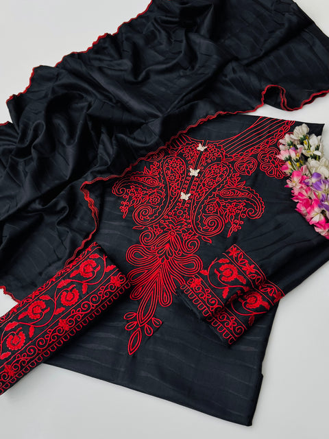 Beautiful & Elegant Boutique Style Embroidery Self Jacquard Dhanak  Pc Dress 👗