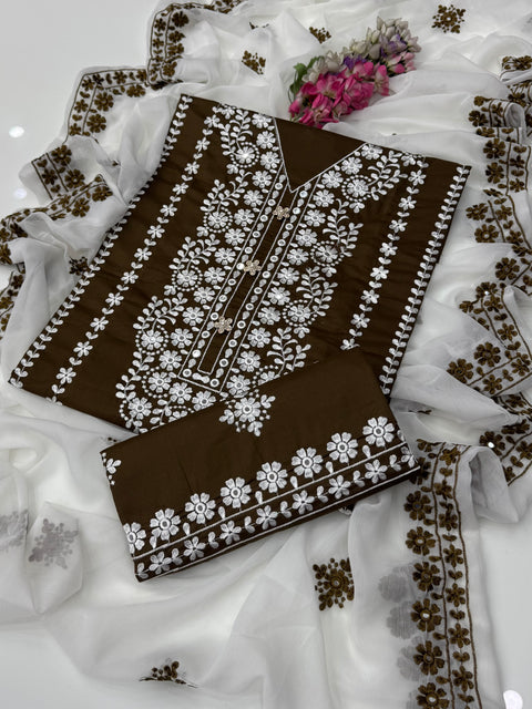 Handmade Style Pakka Tanka Thread 🧵 Embroidery With Paani Sheesha 3 Pc 👗