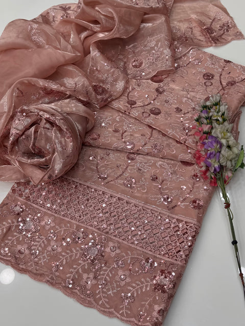 Beautiful Sheesha Silk Sequence & Boring Cut Work 2 Pc Dress 👗