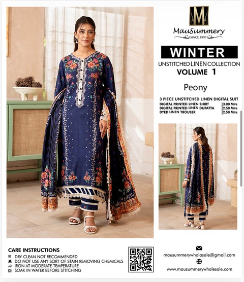 🔥 💯% Original Mausummery Brand Digital Printed Linen 3 Pc Dress 👗