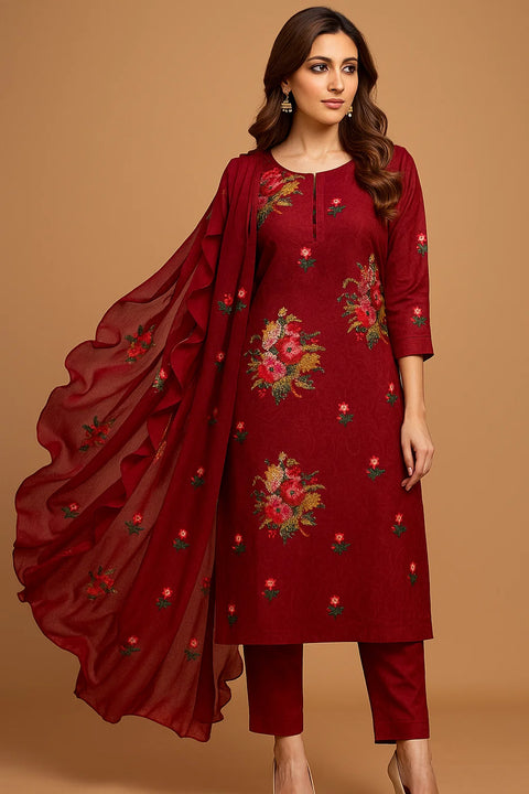 Unique Handmade Style Cross Stitch And Sequence Embroidery 3 Pc Dress 👗