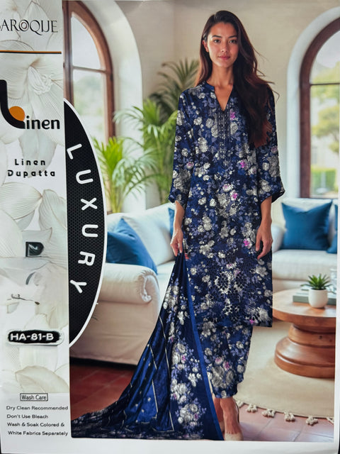 Shiffile Chikankari Embroidery Digital Printed Linen 3 PC Dress 👗