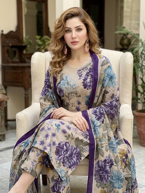 💕 ONLY 2650/-PKR CHIKANKARI LAWN 3PC Dress 💕