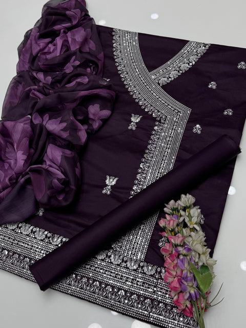 Fancy Angrakha Style Sequence Work Embroidery 🧵 Lawn 3 Pc Dress 👗