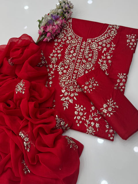 Handmade LCD Goota Kinari Embroidery 🧵 Pure Lawn 3 Pc 👗