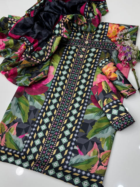 💕 Branded Printed Superior Quality Shamooz Silk 3 Pc 👗
