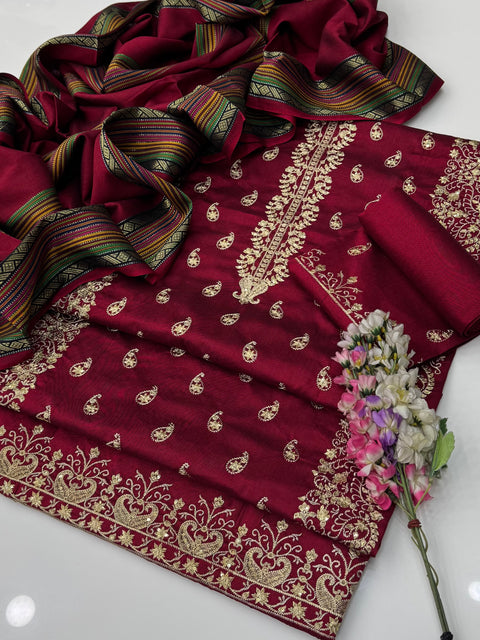 Fancy Beautiful Zaari Sequence Embroidery 🧵 Soosi Stuff 3 PC Dress 👗