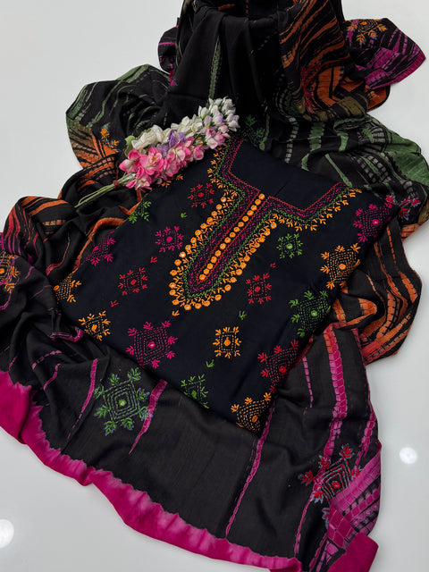 Handmade Afghani Pasham Embroidery With Sheesha Work Linen 3 Pc Dress 👗