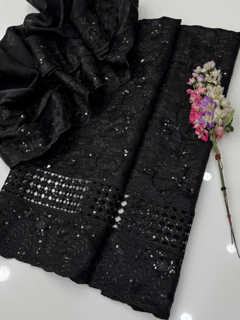 Beautiful Sheesha Silk Sequence & Boring Cut Work 2 Pc Dress 👗