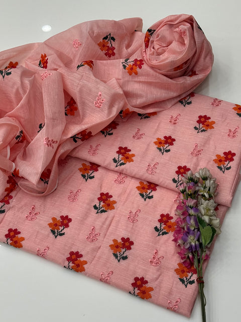 Beautiful Cross Stitch Embroidery 🧵 With Chikankati Boring Work Paper Cotton 2 Pc Dress 👗