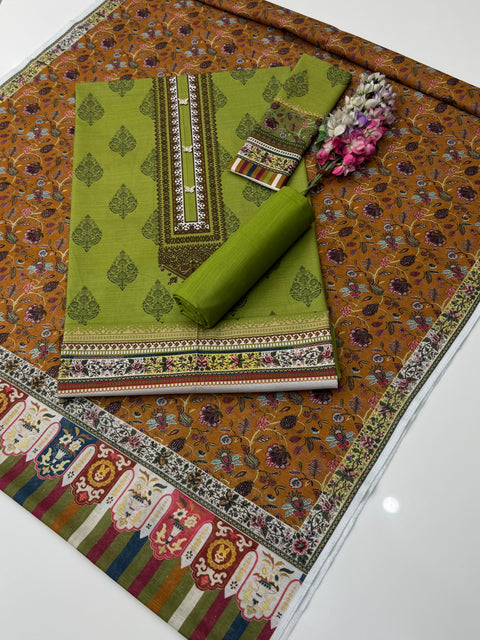 💕Mausummery Brand Digital Printed Soft Khaddar 3 Pc Dress