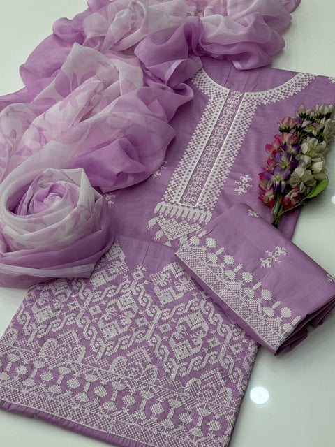 Handmade Style Cross Stitch Computer Embroidery 🧵Lawn 3 Pc Dress 👗