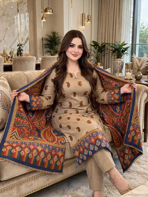 🔥 KALAMKARI PASHMINA 3PC DRESS 🔥
