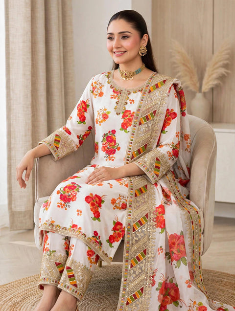 💕 #ETHNIC Beautiful Fancy Embroidered Shamooz Silk 3 PC