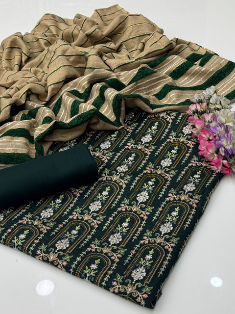 Beautiful & Elegant Style Dhanak Marina Bareeze Embroidered 3 PC Dress 👗