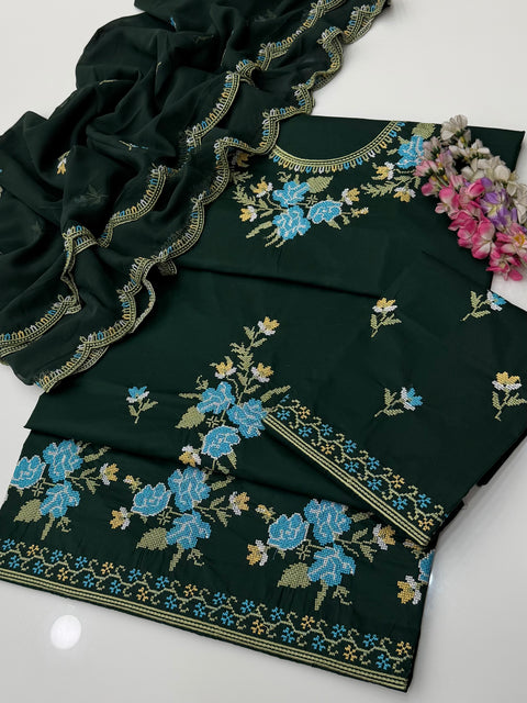 💕 Beautiful Handmade Style Cross Stitch Embroidery 3 Pc Dress 👗